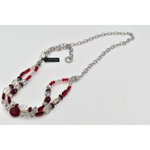 White House Black Market M/L Crystal Chain Belt Red White Beaded Silver NWT